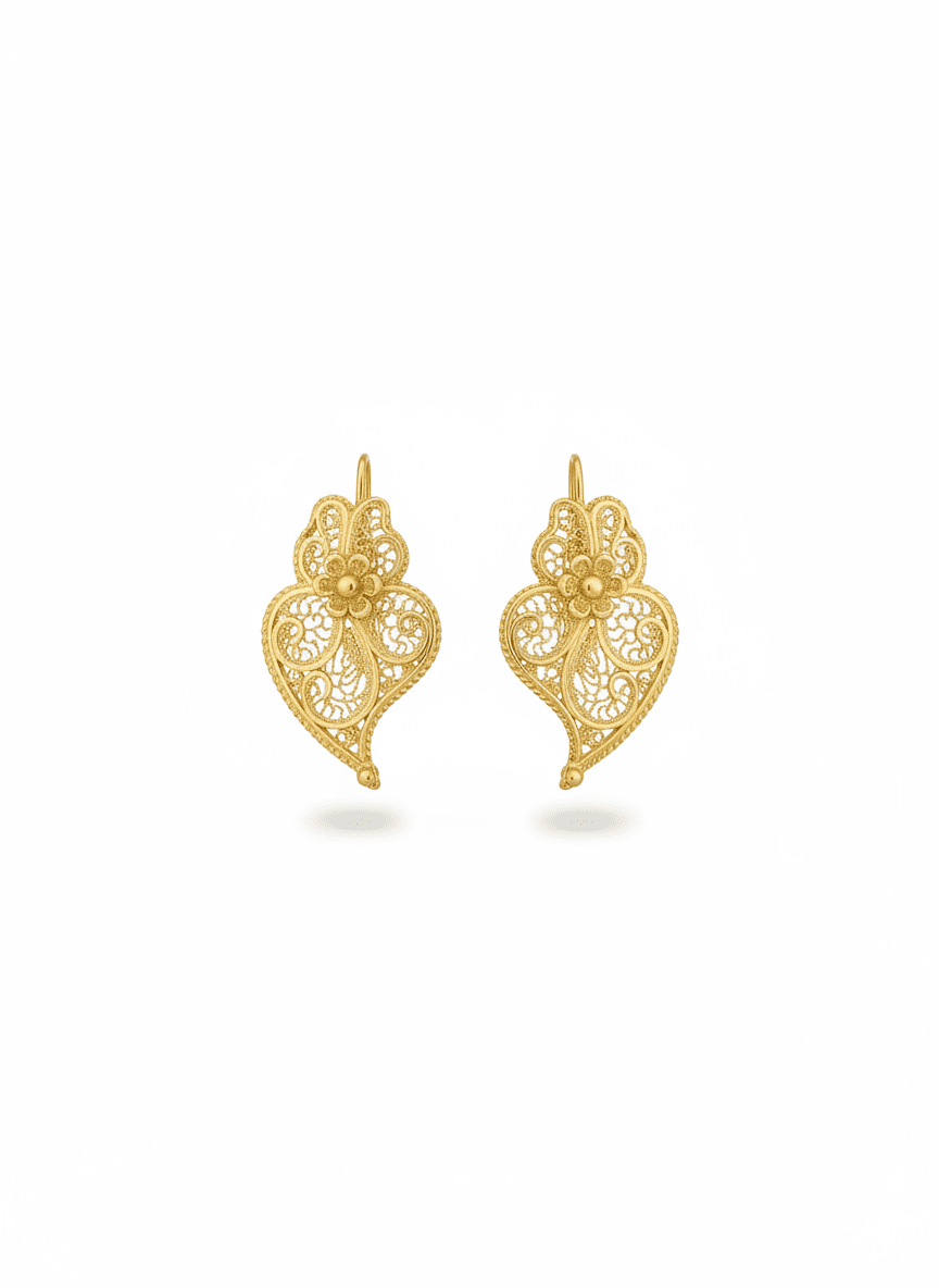 Coração de Viana II Brincos Banhados em Ouro 3cm