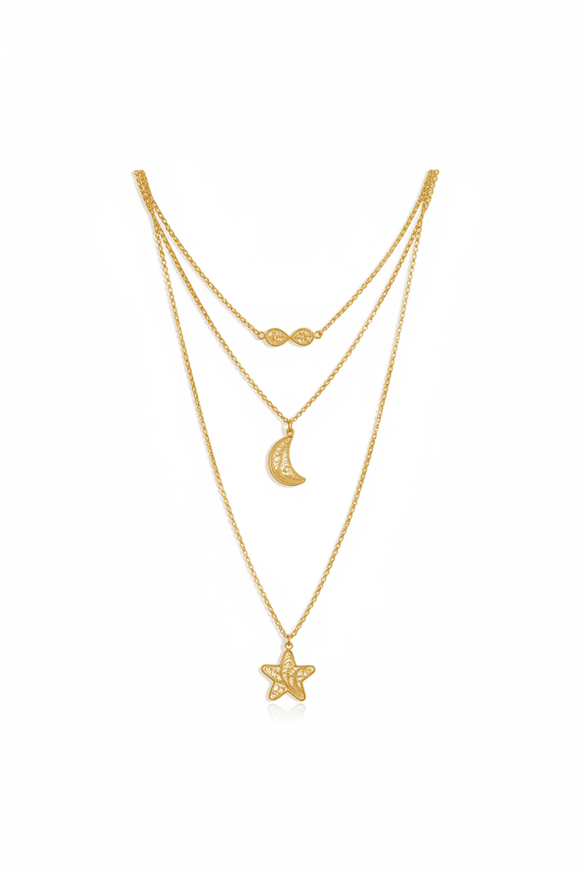 Os 3 Amuletos I Colar Banhado em Ouro