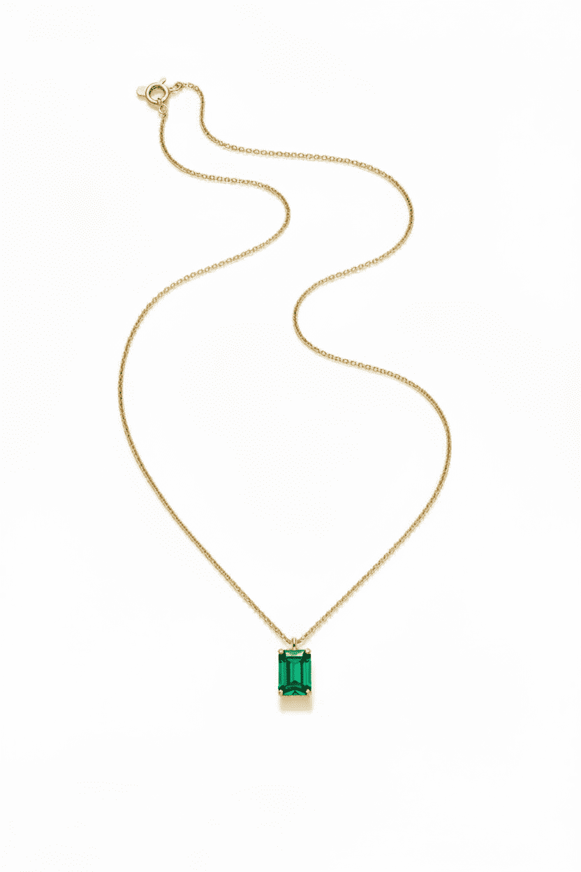 Bella I Colar Banhado em Ouro com Pedra Verde Esmeralda