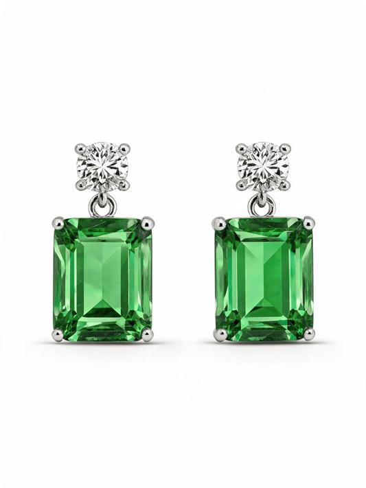 Anne II Brincos Prateados com Pedra Verde