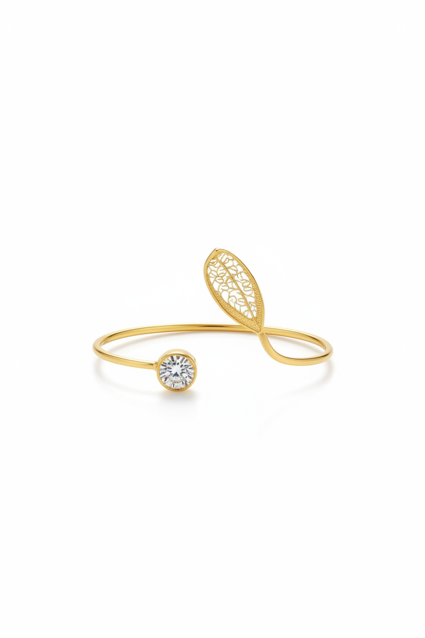 Leaf IV Bracelete Banhada em Ouro com Pedra