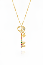 Chave I Colar Banhado em Ouro com Pedras Coloridas