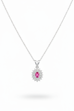 Charlotte I Colar Prateado com Pedra Rosa