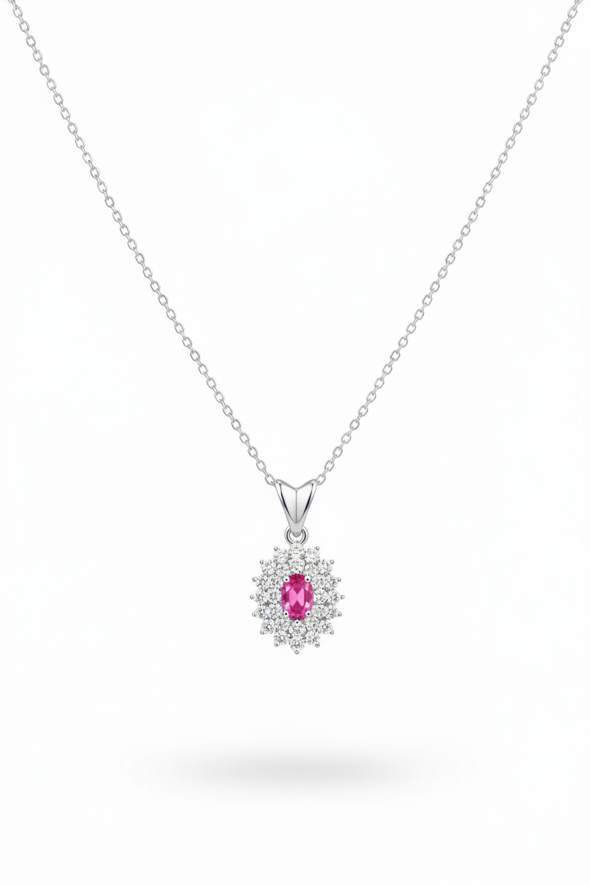 Charlotte I Colar Prateado com Pedra Rosa