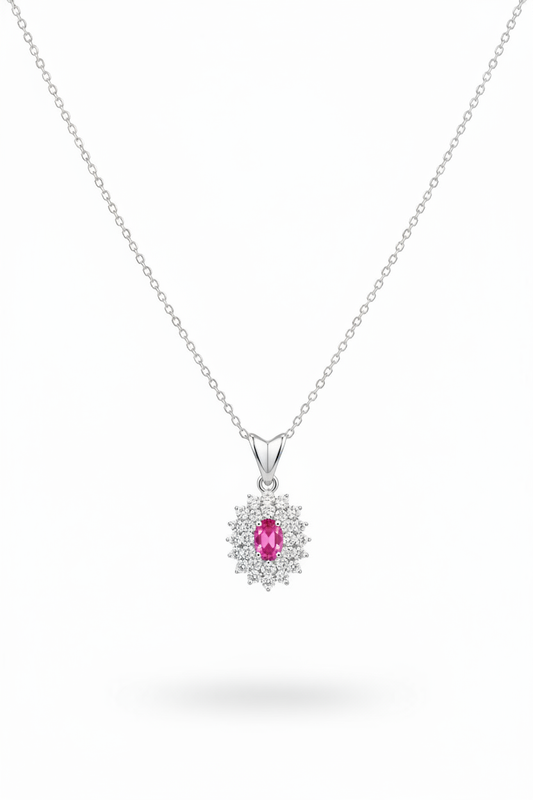 Charlotte I Colar Prateado com Pedra Rosa