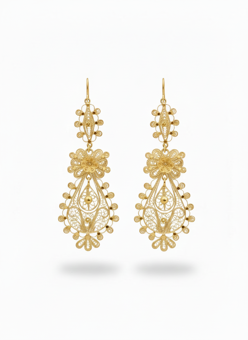 Brincos de Princesa II Banhados em Ouro 7cm