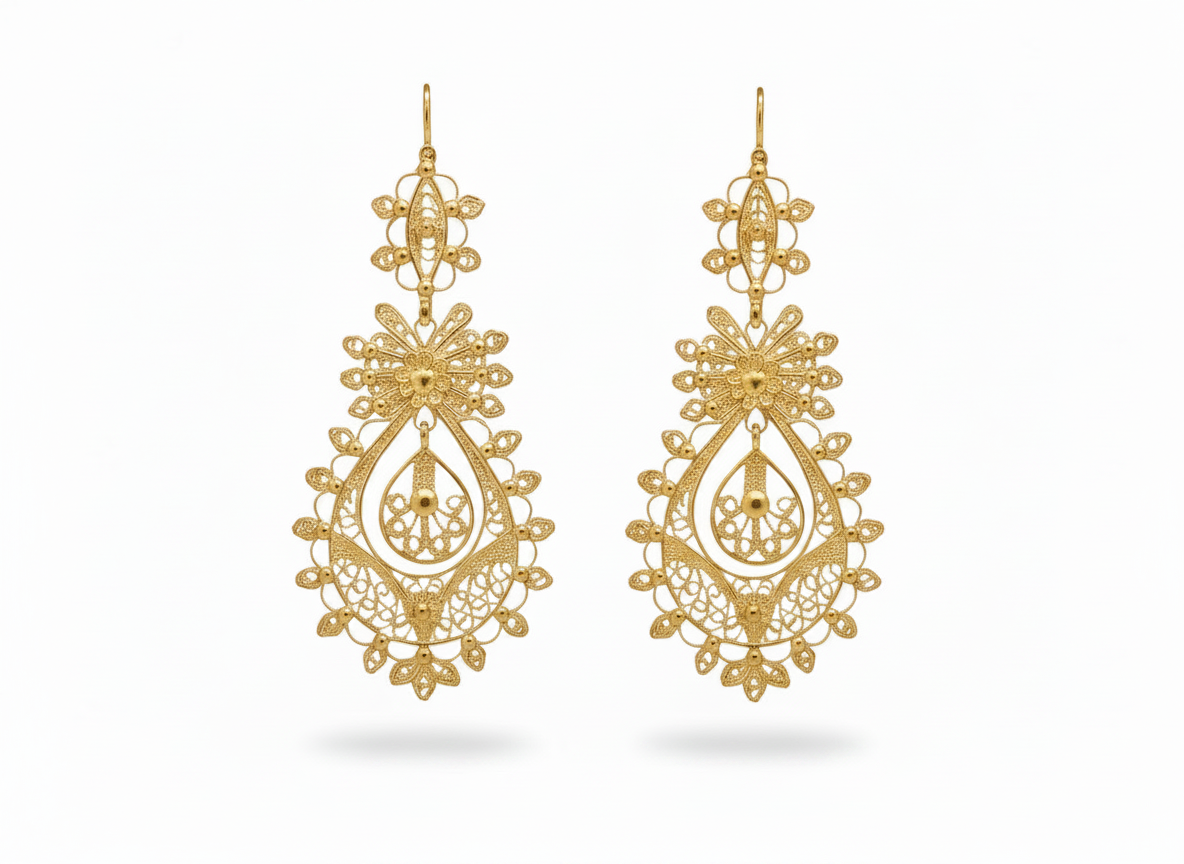 Brincos de Princesa II Banhados em Ouro 5cm