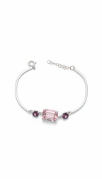 Anne IV Bracelete Prateada com Pedra Rosa
