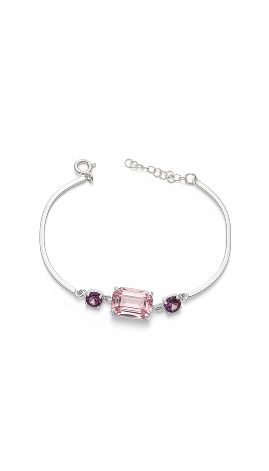 Anne IV Bracelete Prateada com Pedra Rosa