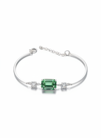Anne IV Bracelete Prateada com Pedra Verde