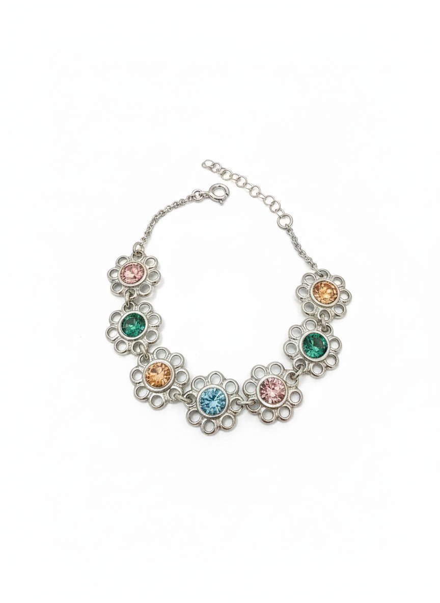 Hampton IV Pulseira Prateada com Pedras Coloridas