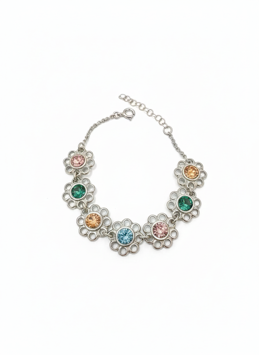 Hampton IV Pulseira Prateada com Pedras Coloridas