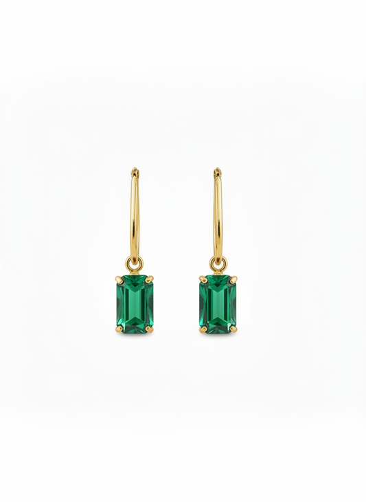 Bella II Brincos Banhados em Ouro com Pedra Verde Esmeralda