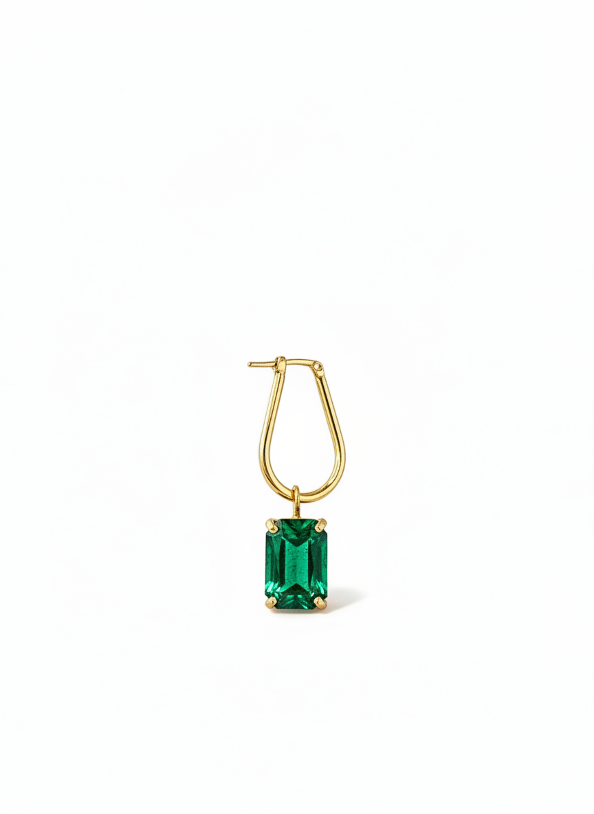 Bella II Brincos Banhados em Ouro com Pedra Verde Esmeralda