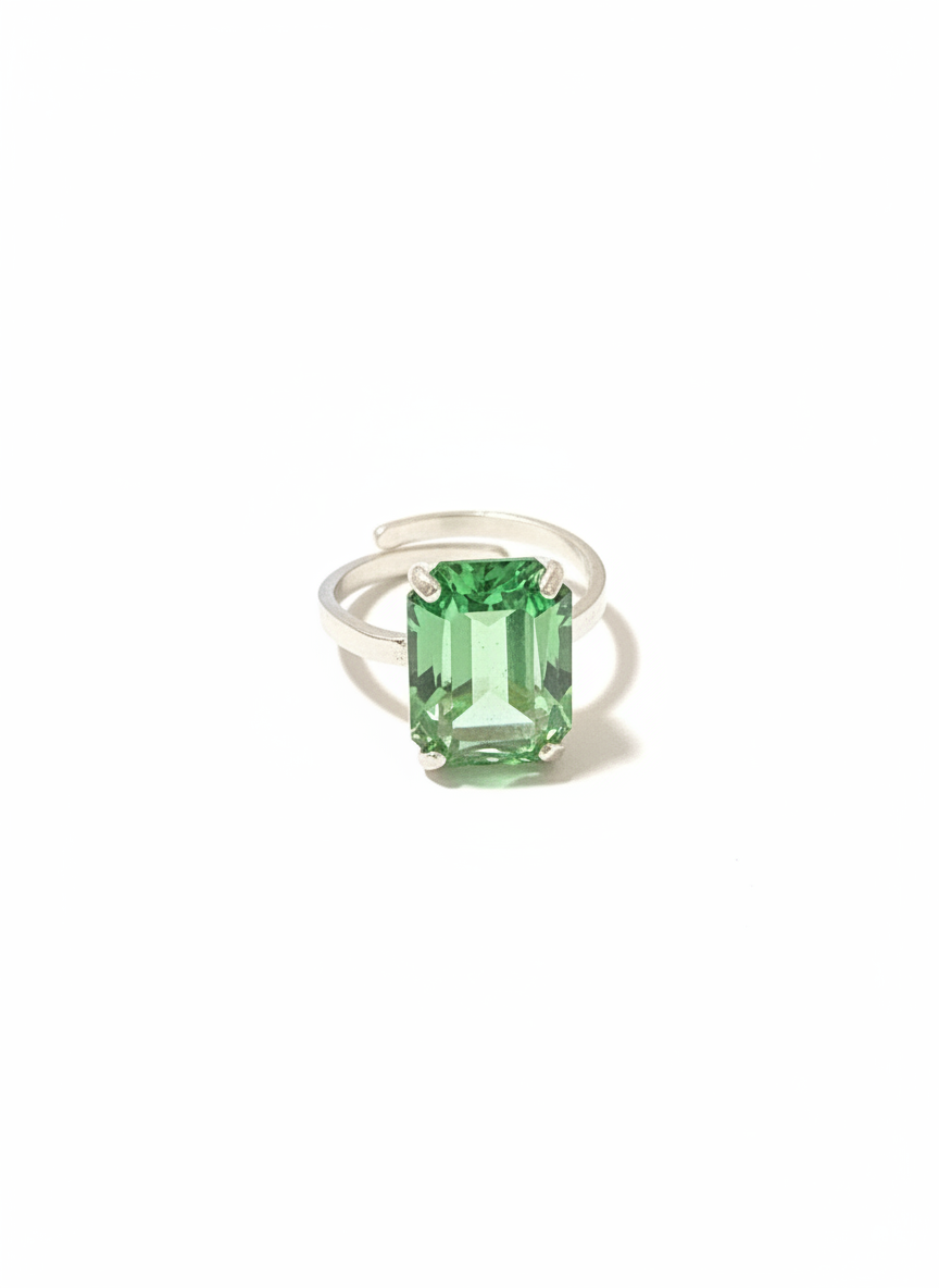 Anne III Anel Prateado com Pedra Verde
