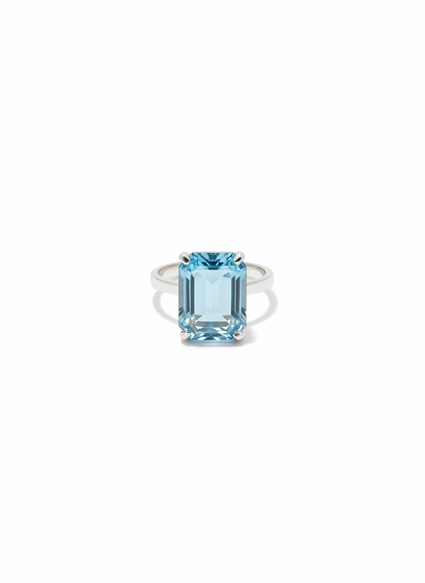 Anne III Anel Prateado com Pedra Azul