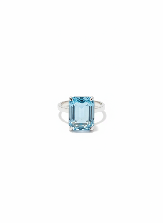 Anne III Anel Prateado com Pedra Azul