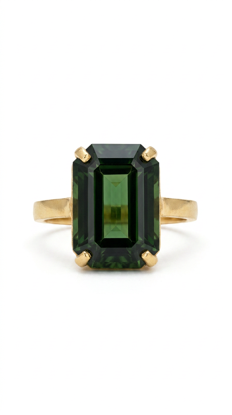 Bella III Anel Banhado em Ouro com Pedra Verde Esmeralda